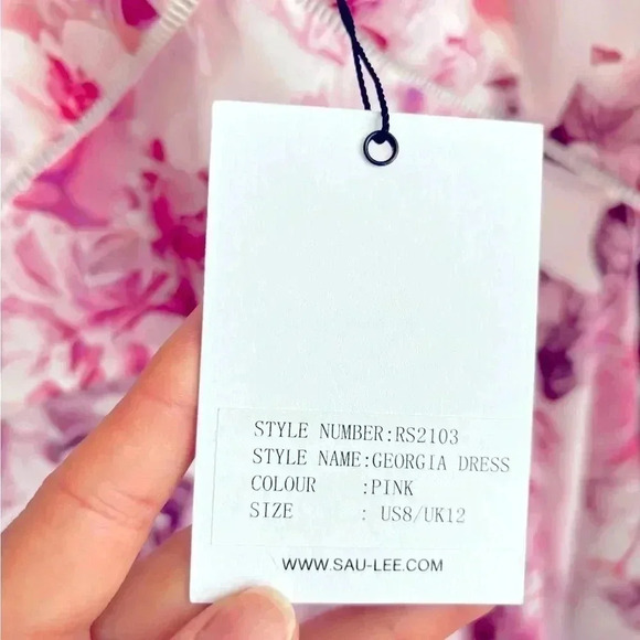 NWT SAU LEE Georgia Pink White Floral Chiffon Ruffle Midi Dress Gown Size 8 - Picture 9 of 10